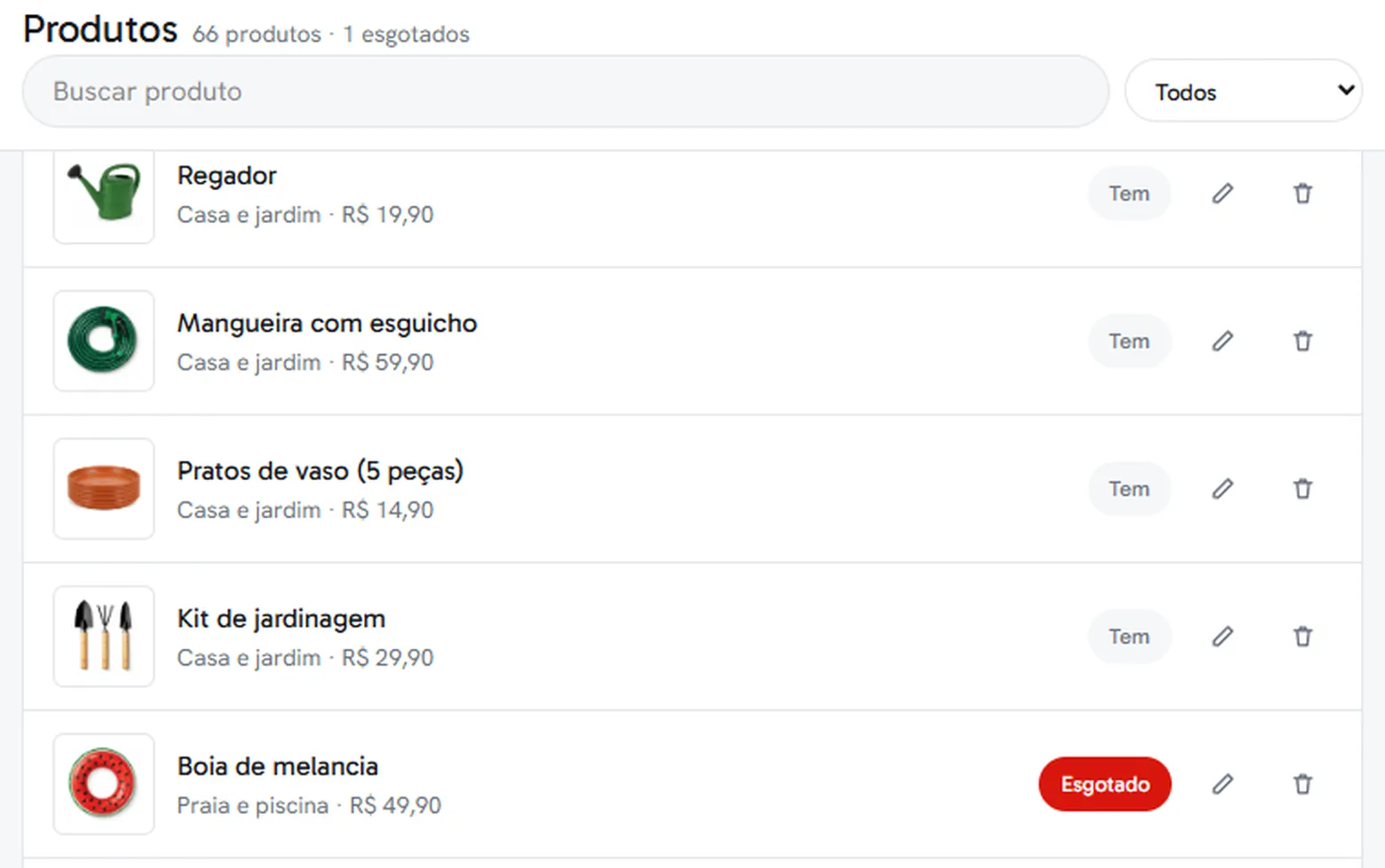 Painel da STOP 10: Produtos